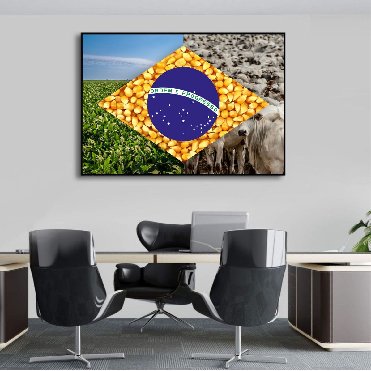 Quadro Decorativo Agro Bandeira do Brasil Sala Escritório Hall